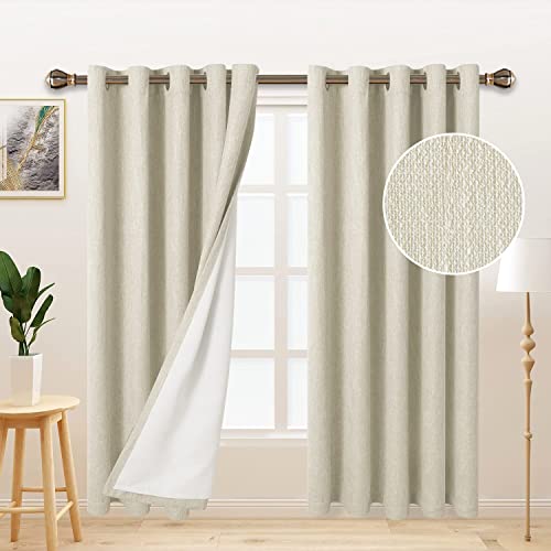 LORDTEX Linen Look Textured Blackout Curtains with Thermal Insulated Liner - Heavy Thick Grommet Window Drapes for Bedroom, 70 x 95 Inches, Ivory, Set of 2 Panels - Image 3