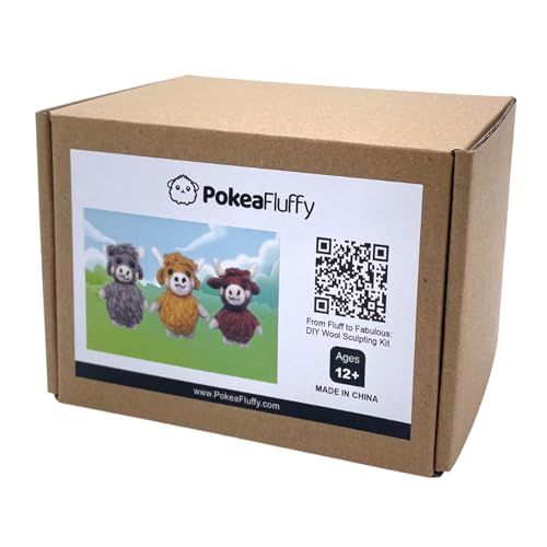 Image of Needle Felting Kit, 3 Pcs Highland Cow Wool Needle Felting Kit for Beginners & Adult, Animal Doll Making Set with Video Instruction, Craft Party Supplies, Tools & Foam Pad, DIY Birthday Gift