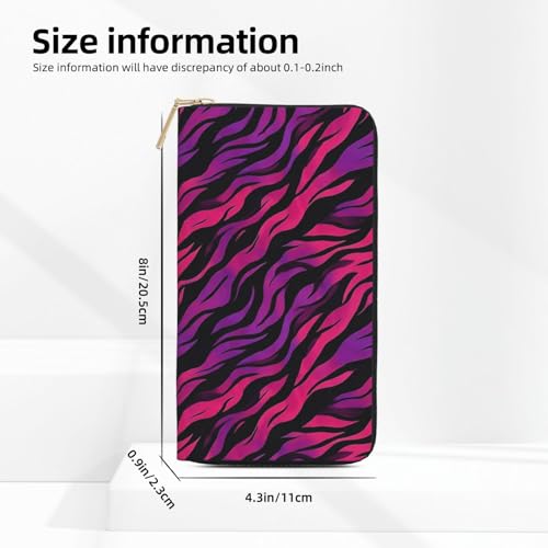 Leather Thin Slim Wallets for Women & Men - Pink Purple Pattern Print Card Wallet Holder with Zipper2