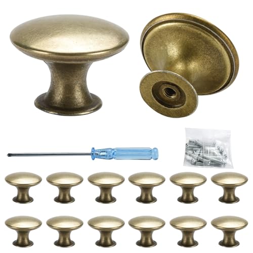 12 Pièces Boutons de Porte, Bouton de Meuble Vintage Chic en Laiton Antique avec Vis Assorties et Tournevis 30mm Poignée Meuble pour Décoration D'intérieur,Placard,Penderie,Tiroir,Armoires de Cuisine