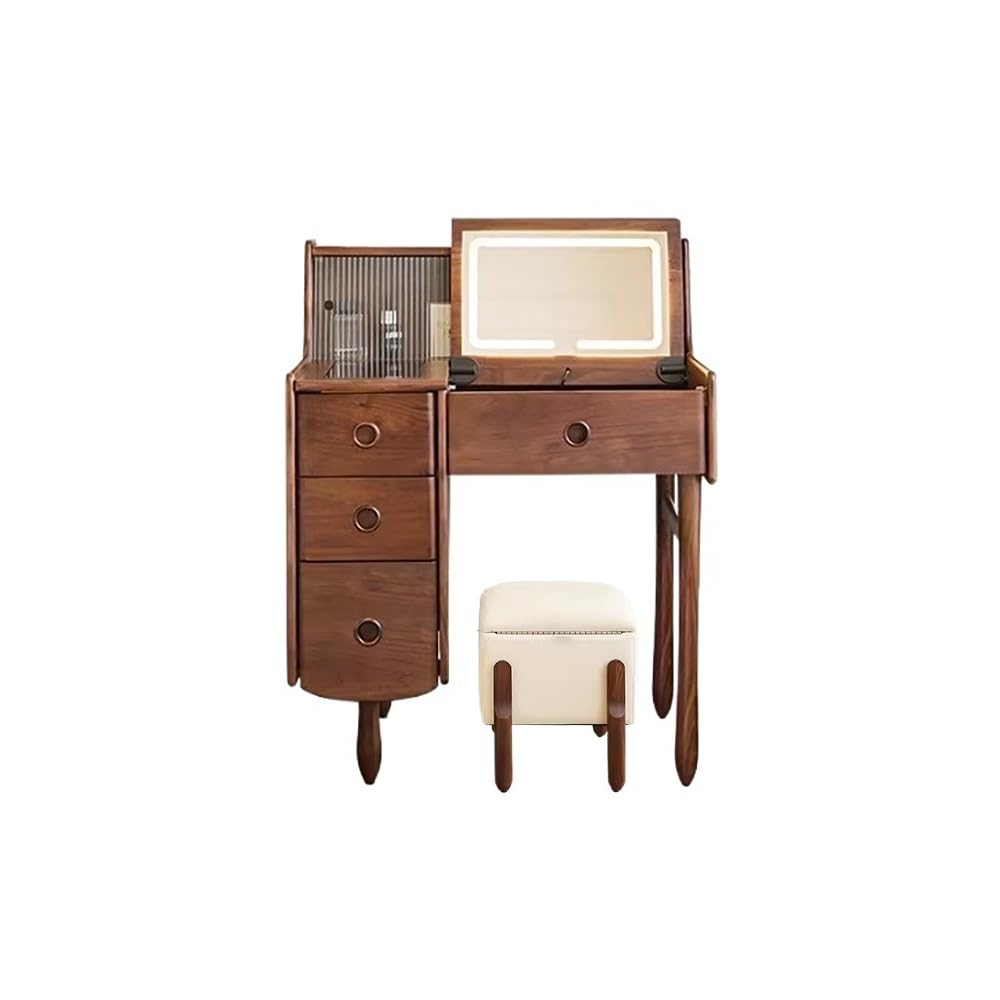 MANAFEEL Dressing Table Solid Black Walnut Vanity Dressing Table, Bedroom Chest Of Drawers With Flip-Top Makeup Desk, Bedside Decorative Furniture Makeup Vanity Desk
