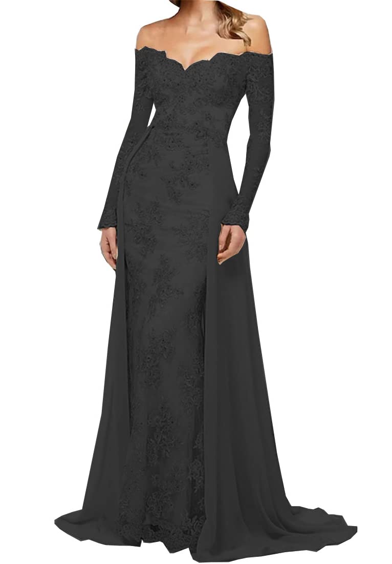 Noufany Mermaid Off Shoulder Appliques Beadings Prom Dress for Women Overskirt Evening Gowns for Teens Wedding Guest Dress