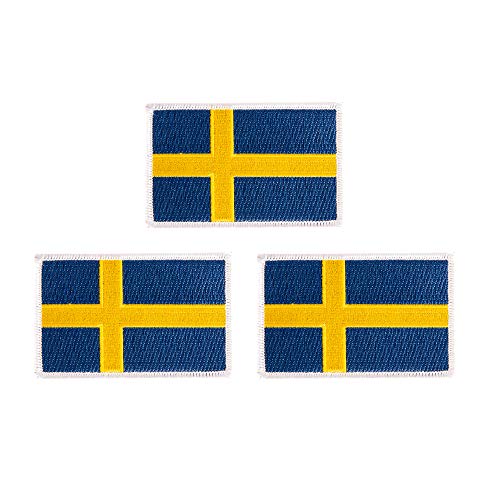 Sweden Flag Patch Bulk 3.5 inch x 2.25 inch State Iron On Sew Embroidered Tactical Backpack Hat Bags Caps Jackets Pants Swedish (3-Pack Patch)