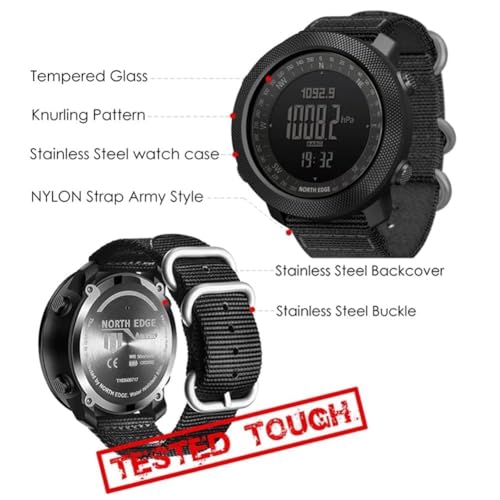 Image of NORTH EDGE Men's Outdoor Sport Altimeter Barometer Compass Digital Military Watch: Apache, Black