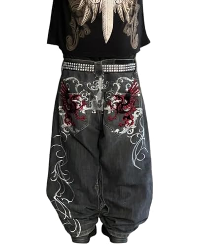 ORANDESIGNE Pantalones vaqueros holgados Y2K para hombre, ropa de calle, vaqueros anchos con pierna ancha, pantalones de hip hop, pantalones de skateboard, pantalones vaqueros holgados, B negro., M ORANDESIGNE Pantalones vaqueros holgados Y2K para hombre, ropa de calle, vaqueros anchos con pierna ancha, pantalones de hip hop, pantalones de skateboard, pantalones vaqueros holgados, B negro., M