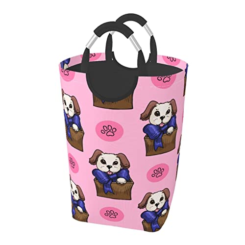 シームレスなボックス内の犬 ット ハンドル付き 洗濯かご おもちゃ 収納オーガナイザー 折りたたみ式バケツ 洗濯箱 汚れた衣類バッグ 自宅 バスルーム 寝室 寮用