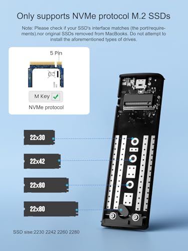 Lemorele Aluminum M.2 NVMe Enclosure,USB 3.2 Gen2 10Gbps Tool-Free ,SSD Enclosure for NVMe PCIe M-Key,Nvme USB Adapter Support UASP Trim for 2280 2260 2242 2230(Sata NOT Supported) - Image 3