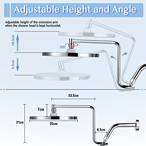 10'' Rain Shower Head With Handheld Combo, Ydmeet Upgraded Rainfall Shower Head With Extension Arm Adjustable, High Pressure Handheld Sprayer, Extra Brass Shower Holder, Luxury Polished Chrome Metal #TOP3