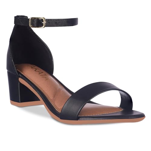 Sandalia Feminia Salto Baixo Grosso Bloco Confort Confortavel - A3.25 (Preto, BR, Adulto, Numérico,