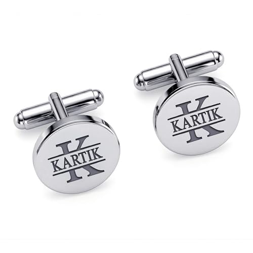 Image of TRUESILVER ACPL 925 Sterling Silver Personalized Customized Engraved Initial or Name Designer Cufflinks for Men, Boys, Fathers and Grand Father