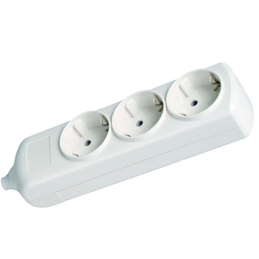 Base múltiple blanca 3 tomas 3680W sin cable, 16A 250V, toma tierra lateral