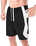 NY Threads Men's Athletic Shorts Quick Dry Loose-Fit Lightweight Running Workout Gym Shorts with Pockets, Large, Black White Panel