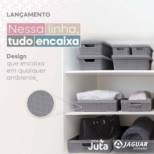 Kit 5 Caixa Organizadora com Tampa Cesto Grande em Plástico 1,8 L 5 L 15 L - Rv-Ecommerce (Cinza)