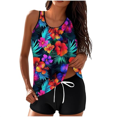 Carydety Tankini Swimsuits for Women Two Piece Bathing Suit Bikini Swim Tank Top with Boyshort Swimwear Beach Vacation Outfit