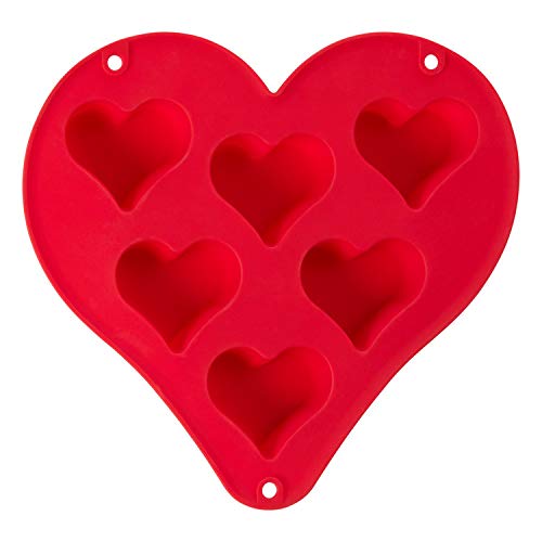 Heart Shape Baking Mould, Silicone Cake Mould, Red, 6 Piece - Image 3