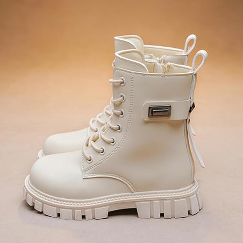 Girls Lace Up Ankle Boots Leather Combat Riding Boots Side Zipper Punk Goth Lug Sole Ankle Booties 4-11 Years Low Calf Boots4