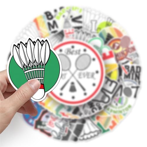 Aiwuding Badminton Stickers Pack, 50PCs Athletic Sports Stickers, Vinyl Decals, Stickers for Hydro Flask, Laptop, Water Bottle, Gift Stickers for Kids, Toddlers, Teens, Party Favors (Badminton)