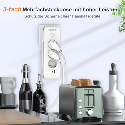 Steckdosenleiste 2 USB C(PD 20W) und 1 USB A, 3 Fach Mehrfachsteckdose – Ansicht 6