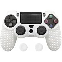 PS4 Controller DualShock4 Skin Grip Anti-Slip Silicone Cover Protector Case for Sony PS4/PS4 Slim/PS4 Pro Controller with 2 Thumb Grips White