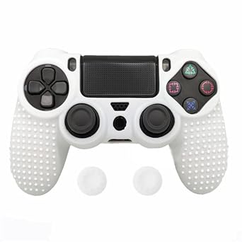 PS4 Controller DualShock4 Skin Grip Anti-Slip Silicone Cover Protector Case for Sony PS4/PS4 Slim/PS4 Pro Controller with 2 Thumb Grips White