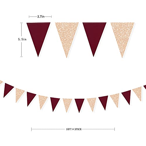 Image of Burgundy Party Decorations Maroon Champagne Gold Triangle Banner Flag Bunting Pennant for Birthday Engagement Wedding Bridal Shower Baby Shower Anniversary Bachelorette Hen Party Decorations Supplies