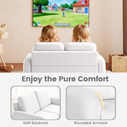 Image of INFANS Kids Sofa, 2 Seat Soft Thick Upholstered Couch with Plush Fabric Solid Wooden Frame, Armrest Chair Lounge for Playroom Kids Boys Girls