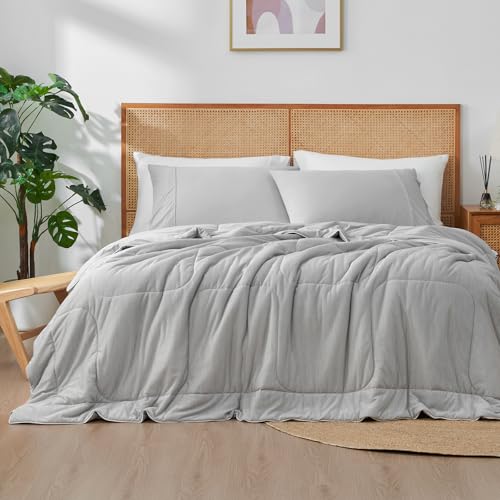 Image of Cooling Comforter Blanket for Hot Sleepers, Twin Size, Heather Cool Grey | All-season Bedding, Reversible Cool-to-touch Fabric, Q-Max > 0.45, Lightweight, Breathable, Machine Washable
