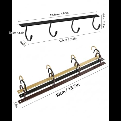Image of Mug Hanger Under Cabinet Set of 3 | Metal Coffee Cup Hooks Rack | Wall Mounted Mug Holder for Kitchen, Dining & Bar | Space Saving Organizer (Black)