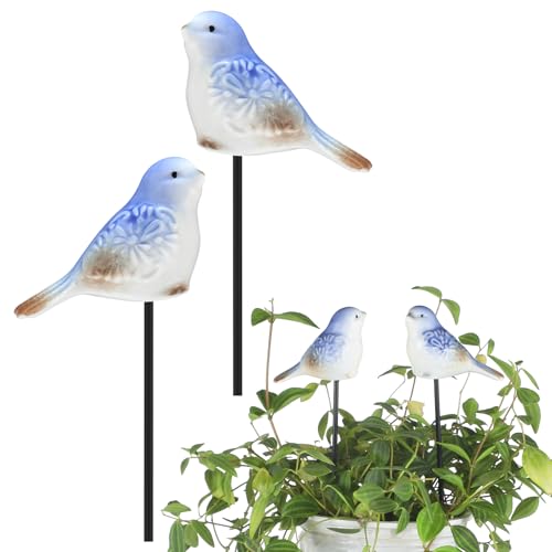 Sosation 2 Pcs Miniature Bird Decorative Stakes Ceramic Bird Figurines