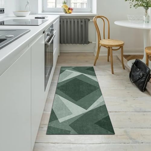 Alfombra de cocina verde estilo patchwork para pasillos 5