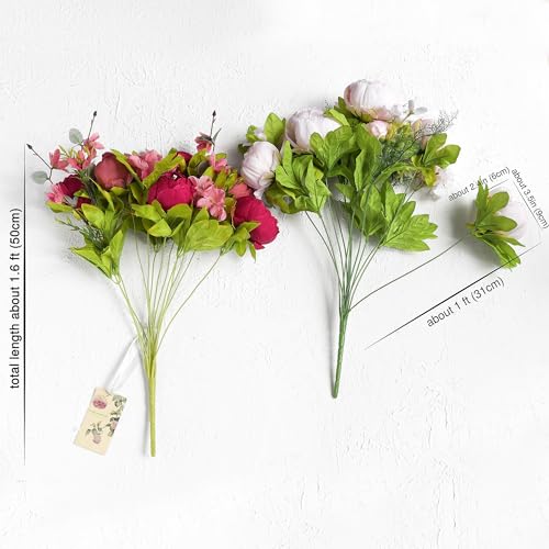 Image of FiveSeasonStuff Burnt Pink and Dusty Pink Vintage Artificial Peonies Silk Flowers and Hydrangeas for Wedding Bridal Home Decor - Beautiful Floral Centerpiece Bouquet (Fireside Romance)