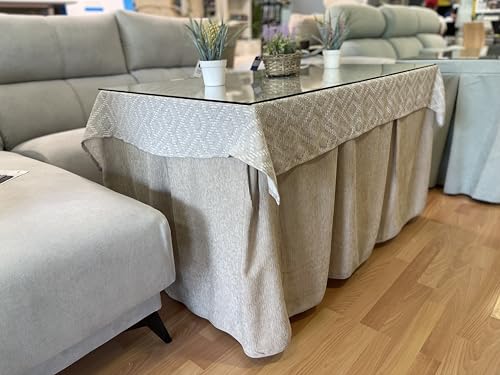 Genérico Ropa Chenilla de Mesa Camilla Rectangular (Beige) con 8 Pliegues - Incluye tapete - Medida 120 x 70 cm (72 cm de Altura) - Falda Mesa Camilla, Enaguillas, Enaguas, Ropa Chenilla