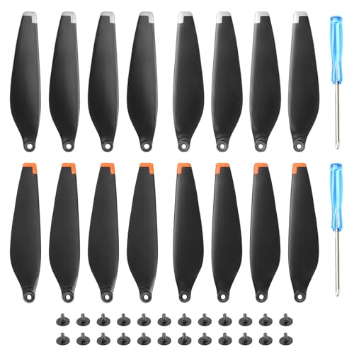 Omnikryp 16 Piezas élice Mini 3 Pro, Drone Accesorios, Propellers Cuchillas Bajo Ruido, Hélices de Cuchillas con 24 Tornillos y 2 Destornilladores (Naranja y Plata)