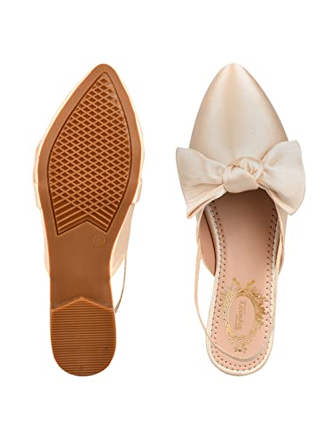 Image of Shoetopia Women's Flat Sandals - Stylish Slingback Slip-On Bally with Bow Design, Comfortable Casual & Party Footwear