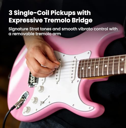 Image of Fender Squier Stratocaster - Flash Pink Bundle with Amplifier, Gig Bag, Instrument Cable, Strap, Picks, and Austin Bazaar Instructional DVD