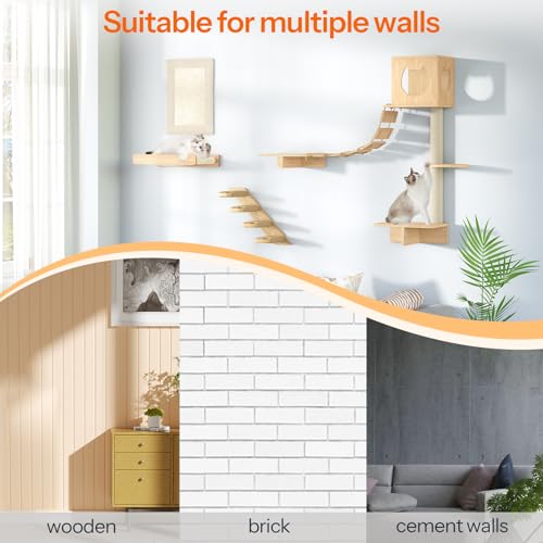 Estante de pared para gatos HOOBRO moderno set 5 piezas miniatura 5