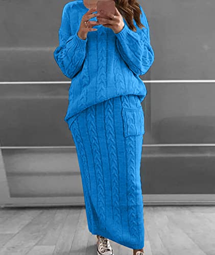 Image of Sexyshine Women's Cable Knit Long Skirt 2 Piece Outfit Chunky Oversized Pullover Sweater Top and Long Pencil Skirt Sets