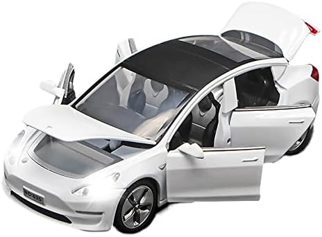 Model 3 Toy Car, 1:32 Zinc Alloy Diecast Car Toys for Kids, Pull Back Collectible Vehicle Toy Door Opening Scale Car Model with Sound and Light, Birthday Gift for Boys Girls 3+ Years Old