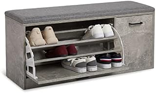 Meerveil Shoe Bench, Wooden Shoe Storage Cabinet with Seat Soft Cushion Industrial Style for Hallway Entryway, 100 x 30 x 46 cm (Grey)