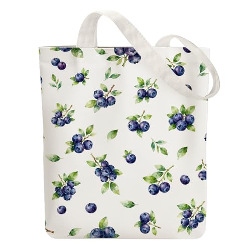 ANATTASOUL Bolsa de Tela Impresa Arándano, Tote Bag Tela Mujer,Shopper Algodón 38 * 40cm, Beige Bolsa de Transporte para Mujer, Saco Tote Bag de Lona Regalo
