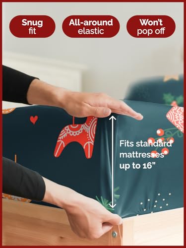 Queen Green Christmas Sheet Set - Holiday Xmas Pattern Bedding Set - Deep Pockets - Snug Fit - 4 Piece - Wrinkle Free & Easy Care - Comfy Festive Winter - Holiday Sheets for Women, Men, Kids & Teens