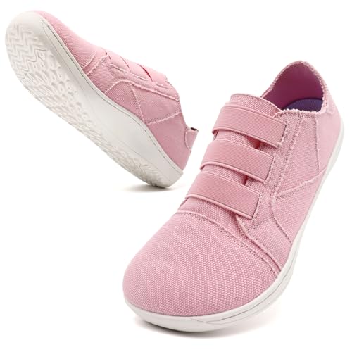 Womens Wide Canvas Skateboard Shoes Minimalist Fashion Sneaker Low Top Walking Shoes Casual Comfort Zero Drop Sole Pink 8.5