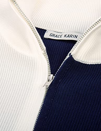 Mens Stand Collar Zip Pullover Sweaters Stylish Color Block Knitwear For Outdoor Red #TOP4