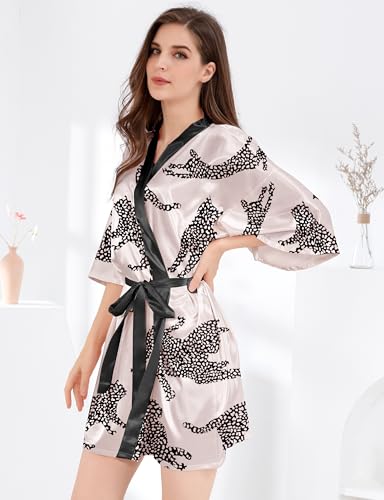 Image of MORFORU Women Bride Bridesmaid Silky Satin Kimono Robe Solid Color Sleepwear for Wedding Party Getting Ready, Short