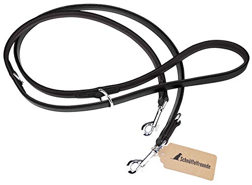 Schnüffelfreunde Guinzaglio per cani in pelle | Guinzaglio per cane in cuoio da addestramento - regolabile in 3 misure - taglia media a grande (230cm, Nero)
