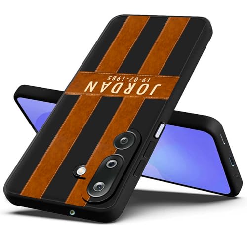 Image of Fashionury Back Cover Case for Samsung Galaxy M36 5G / Samsung Galaxy F36 5G | Matte Soft Silicon Flexible | Camera Bump Protection | Name with Brown Stripes Design | Get Your Name on Cover (Black)