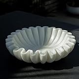 LE HOME DECOR White Marble Scallop Bowl, Marble Flower Bowl, Natural Marble Decorative Bowl, Handmade Marble Fruit Bowl, Marble Jewellery Bowl, Marble Table Centrepiece (12 Inches)