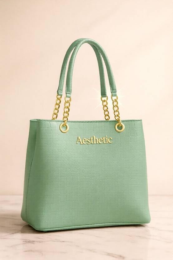 Image of Women's Structured Handbag | Premium Croc-Texture Tote Bag with Chain Handle | Stylish Office & Daily Use Ladies Shoulder Bag