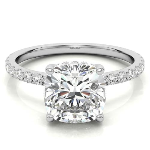 2CT-4CT Cushion Cut Moissanite Handmade Wedding Ring for Women Solitaire Hidden Halo Engagement Ring, Gift for Her3