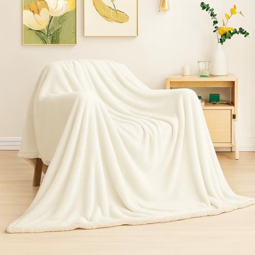 Image of VAS COLLECTIONS Premium Sherpa Flannel Blanket | 460 GSM Ultra-Soft Plush Heavyweight Blanket | Warm & Cozy Winter Comforter for Bedroom - (Off White, 58x88 Inches, Single (2300 g))